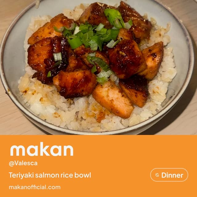 Teriyaki salmon rice bowl on Makan