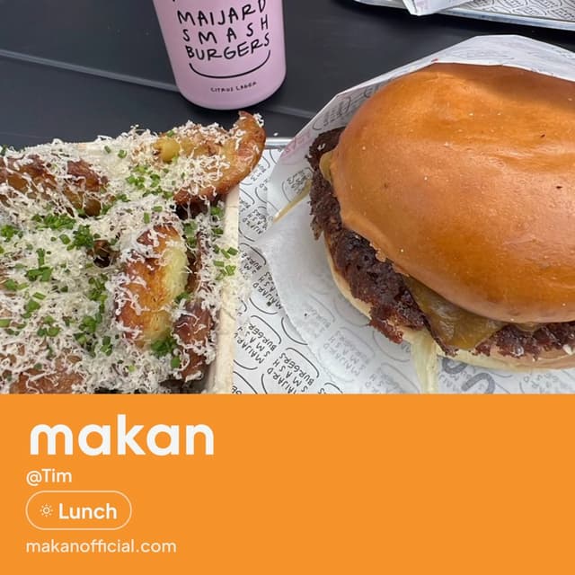 Burger and fries on Makan