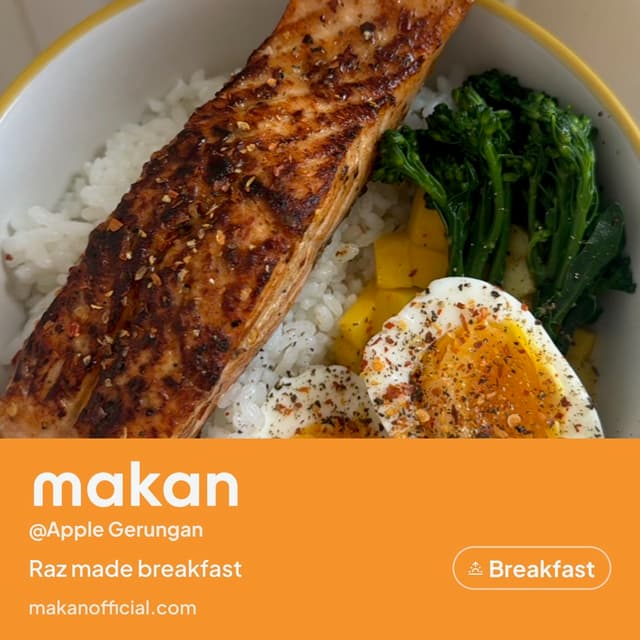 Salmon rice bowl on Makan