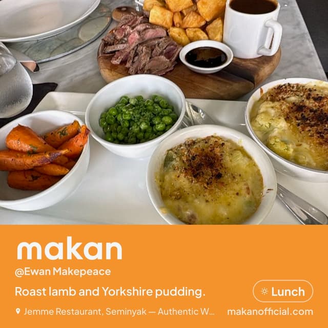 Roast lamb dinner on Makan