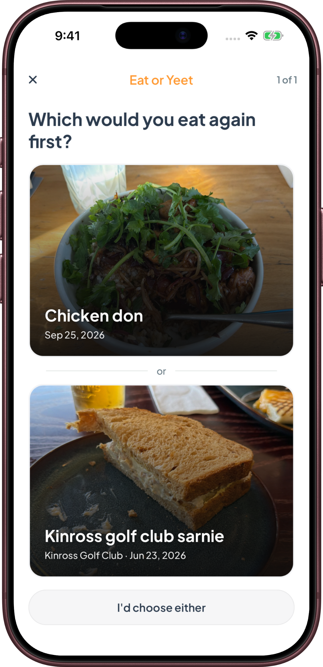 Eat or Yeet compares Chicken don and a Kinross Golf Club sandwich